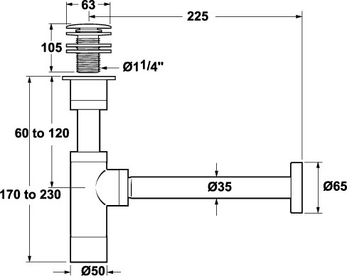 1 1/4" Bottle Trap And Basin Waste (Slotted, Chrome). additional image